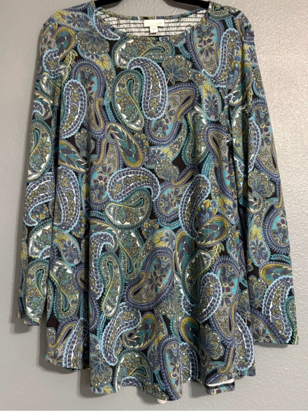 J. Jill Blue/Green Paisley Tunic Top. Cotton Blend. Size M